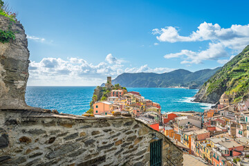 Scenic view of the village of Vernazza in Cinque Terre 