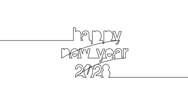 happy new year 2028 continuous year animated one line art numbers video. single 2028 one line art text hand drawing animation on white background