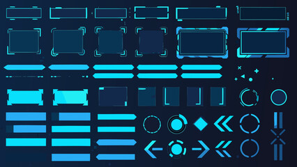 Collection of glowing futuristic user interface elements on a dark background © Sanjay