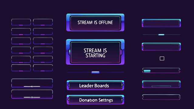 Neon stream overlays with offline and starting status indicators