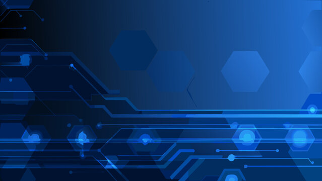 Abstract blue background with glowing lines and hexagonal patterns