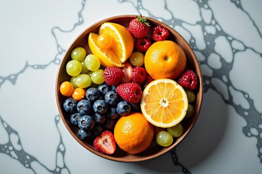 An Abstract Fruit Bowl Arrangement Captured from Above in a Modern Setting.