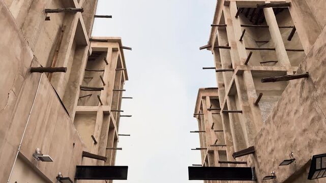 Barjeel windtowers in Al Fahidi Historical Neighbourhood in Dubai, UAE