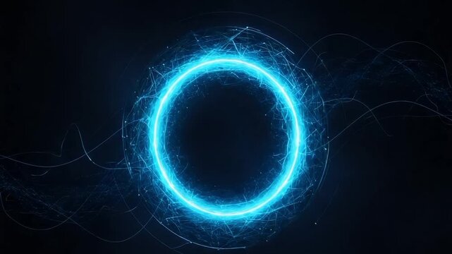 Glowing blue circle with dynamic energy lines in dark space