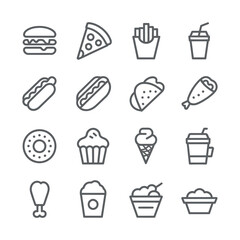 Fast Food and Restaurant Menu Icon Set - Delicious Snacks Symbols