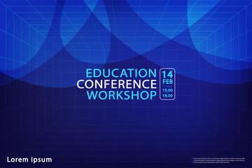 Obraz premium Education conference and workshop backdrop with abstract blue grid design