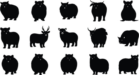 Black silhouettes of various animals on white background animal silhouettes black animals © MstSuborna