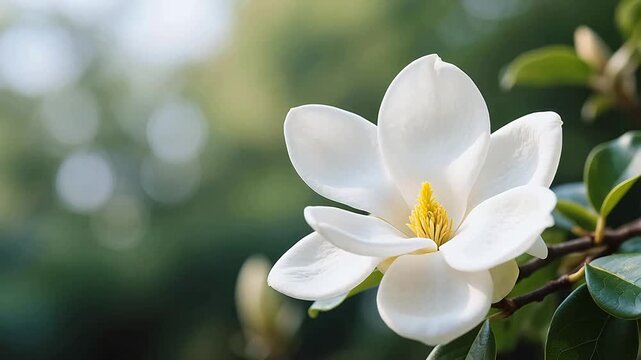 WhiteMagnoliaBloomwithGreenLeaves