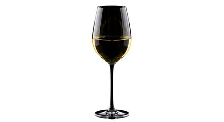 a slender-stemmed crystal glass with pale golden white wine, illuminated by dramatic rim lighting in a low-key black studio setting, reflecting on polished obsidian. concept for minimalist beverage