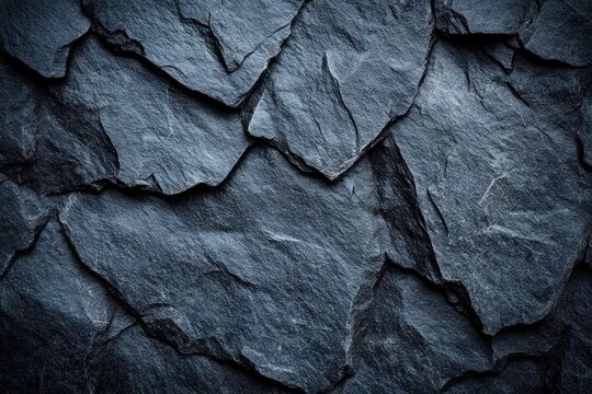 overlapping dark slate rocks with rough layered texture, cool moody close-up of natural stone surface