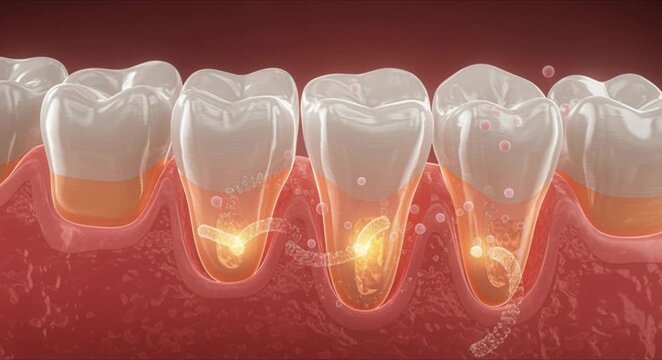 macro cross section of human tooth with dissolving bacteria perfect for world oral health day