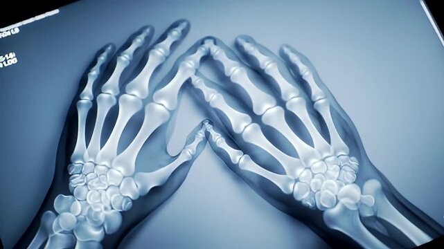 X-ray image of two hands clasped together in prayer or unity symbolizing hope healing faith and connection within a medical setting