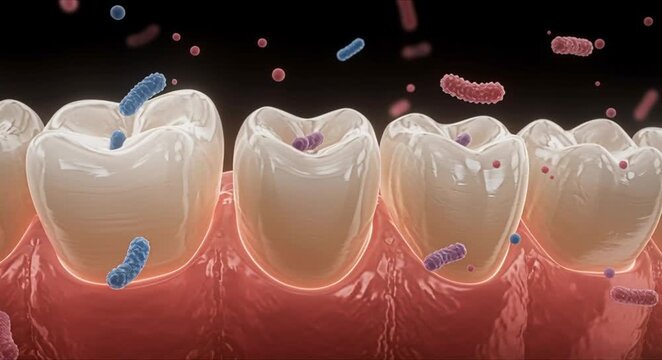 macro cross section of human tooth with dissolving bacteria perfect for world oral health day