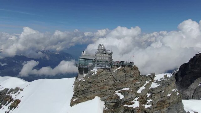 Aerial view of Jungfraujoch Sphinx Observatory in Jungfrau Region, Switzerland