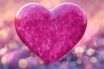 Obraz premium Glossy marbled pink heart resting on a soft bokeh background, dreamy romantic and affectionate mood