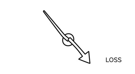 Simple diagram showing a downward arrow pointing to the word 'LOSS', representing business decline, financial decrease, and economic recession concept.