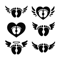Obraz premium Baby Footprint Angel Wings Memorial Symbol