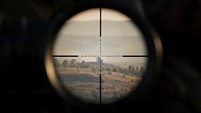 Sniper Rifle Aiming at Target.