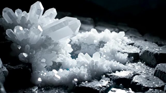 Cinematic Carbon Mineralization Reaction Forming Calcite Crystals Inside Porous Basalt Rock Underground