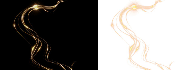 Gold Swirl PNG Overlay Transparent Background with Glowing Light Trails