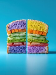 Colorful 3D Rainbow Sandwich With Layers of Vegetables Set Against a Bright Studio Background Offering Clear Space for Text