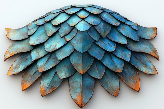  Blue and Orange Textured Leaf Design on White Background Decorative Art Wall Hanging.