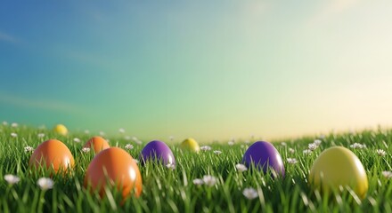 Fototapeta premium Easter sunday celebration with golden and white eggs and floral decorations