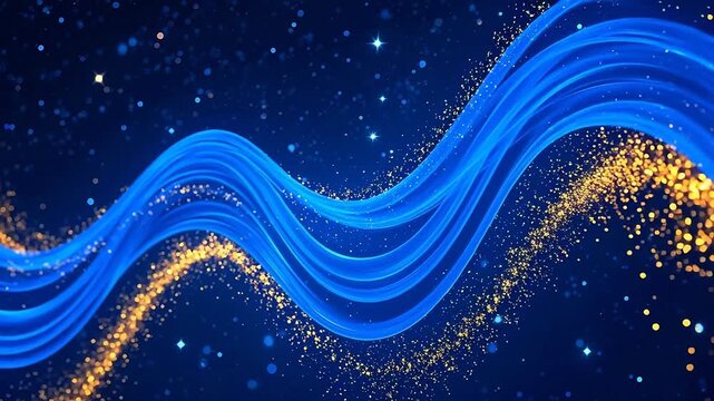 BlueWavewithGoldenStarsonDarkBlueSpaceBackground