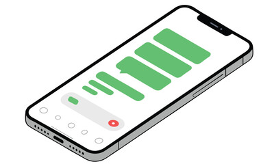 Fototapeta premium Smartphone graphic illustration showing a mobile device with a white screen displaying a green chart and notification interface.