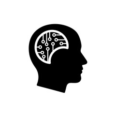 Human Head Silhouette with Brain Circuitry.
