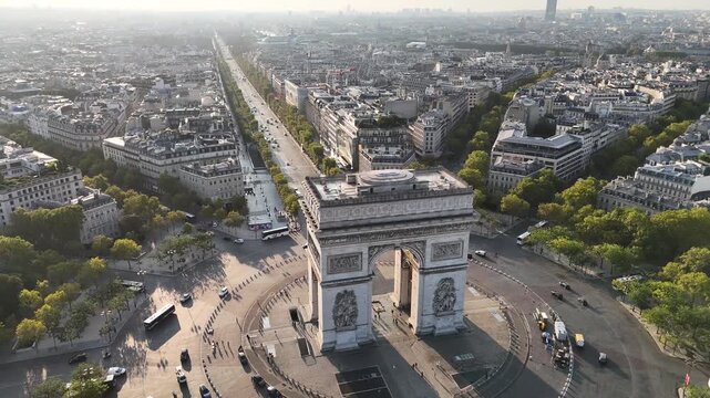Aerial view of Arc de Triomphe (Arch of Triumph) in Paris, France