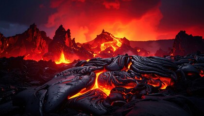 FlyPro Firefly Molten Obsidian Lava Cooling and Solidifying into Smooth Glassy Formations Representing Transformation of Potential