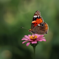 Obraz premium Colorful Butterfly Resting on Blooming Flower in Natural Light