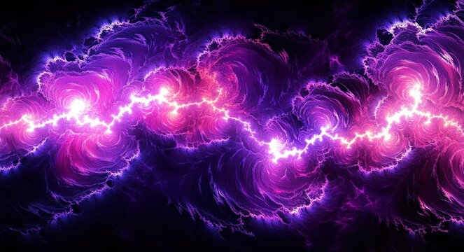 vibrant purple and pink electric fractal energy with swirling vortexes and jagged lightning spine, glowing cosmic storm with intense, electrifying mood