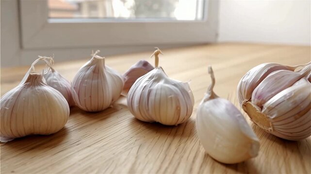 Organic Garlic Arrangement in Soft Natural Light, Culinary Ingredient Background Video