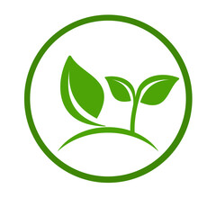 Creative green leaves logo in a circle for organic products and nature branding
