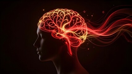 Artistic Illustration of the Glowing Human Brain Neural Network