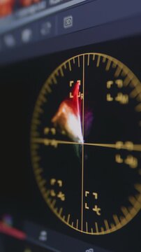Vertical Color correction indicator graph on screen. RGB colour graphic bar on monitor in post process. Telecine stage in video or film production processing. for colorist digital grading
