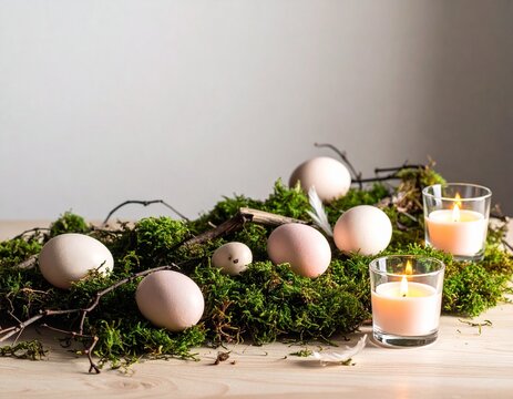 Nat&uuml;rliche Osterdeko mit Moos und Eiern