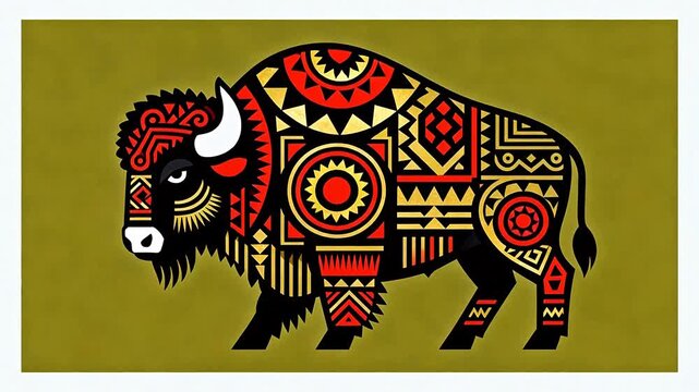 Bison with decorative patterns