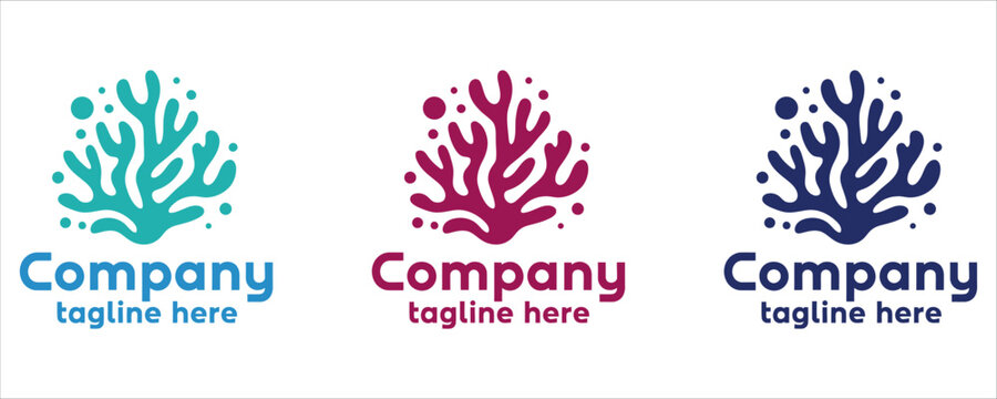 Organic Coral Reef Logo Design with Bubbles for Marine and Environment Concept Vector Illustration.