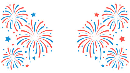Red blue fireworks and stars border white background celebration © Anjuman_42
