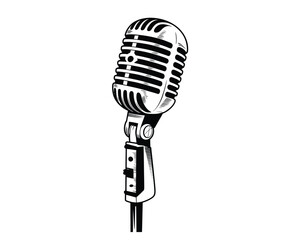Minimalist vintage microphone vector illustration for speakers and presentations