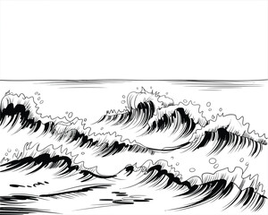 Fototapeta premium Dynamic hand-drawn ocean waves for creative designs