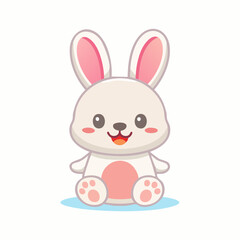 Obraz premium Cute cartoon bunny sitting with a happy expression.
