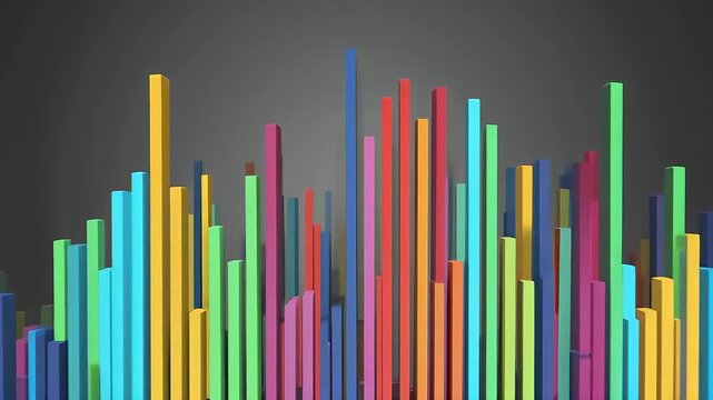 Colorful bar graph representing data and analytics with a modern, abstract aesthetic on a dark background