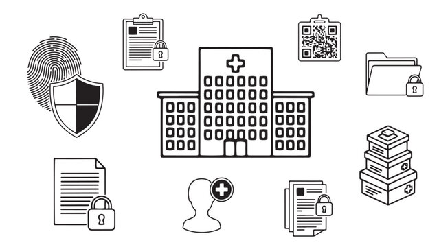 Healthcare administration icons set for hospital records compliance telemedicine and medical data management vector pack