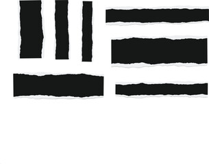 Set of Black Torn Paper Silhouettes and Ripped Page Strips With Ragged Edges Isolated on White Background for Scrapbooking Collage Art and Grunge Design