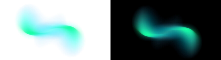 Fototapeta premium PNG image of Abstract Neon Green and Cyan Wave on Black and transparent background. Glowing aurora light, soft fluid blur, and energy flow.