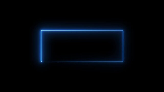 live streaming neon text frame animation. Neon glowing blue color square rectangle picture frame icon animation border frame shape rotating display screen. on a black .